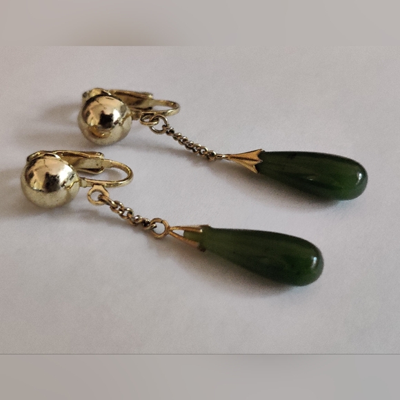 Vintage Genuine Jade Teardrop Earrings - Picture 10 of 14